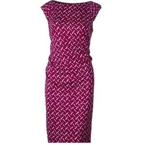 DVF Gabi Silk Jersey Dress Pink White Sz 10